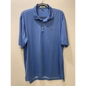 Peter Millar Summer Print  Blue Jersey Polo Golf Shirt Mens Large